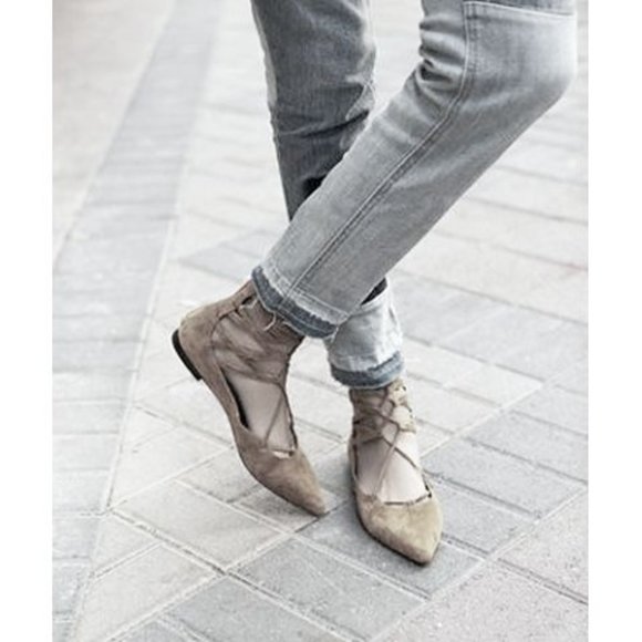 Free People Shay Lace-Up Flats Taupe Suede Leather Corset Strappy Distressed 6 - Picture 6 of 16
